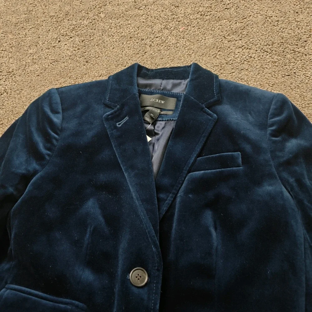 J.Crew Schoolboy Blazer Navy Blue Velvet Petite 0P NWT 05477 Tailored Jacket